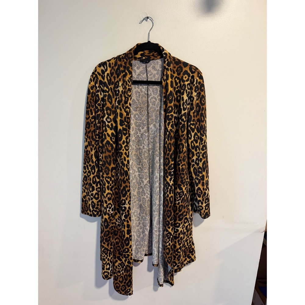 Tacera Womens Leopard Print Open Front Duster Cardigan Brown Black 10498H Large